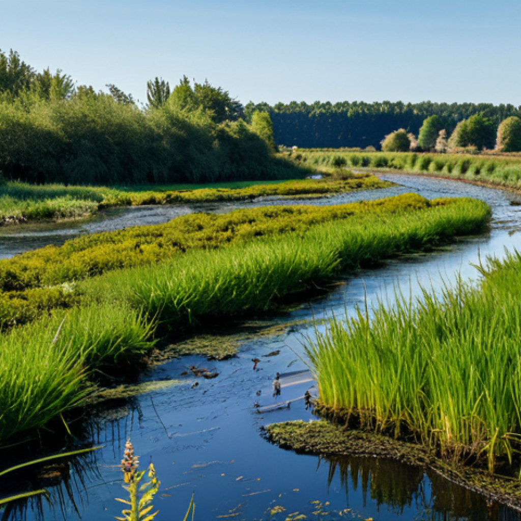 Restoring a Wetland with Nature-Based Solutions**

"A vibrant wetland ecosystem restoration project in the French countryside, featuring diverse native plants and wildlife, water flowing through restored channels, fully clothed volunteers planting vegetation, appropriate content, safe for work, professional ecological restoration, natural proportions, perfect anatomy, family-friendly, high quality."

**