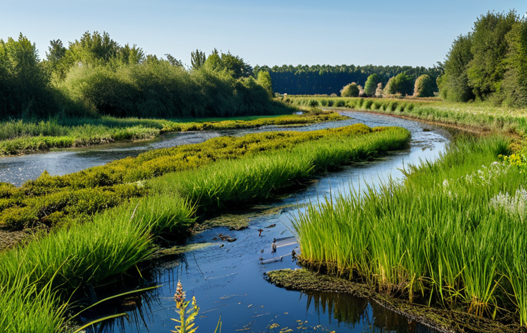 Restoring a Wetland with Nature-Based Solutions**

"A vibrant wetland ecosystem restoration project in the French countryside, featuring diverse native plants and wildlife, water flowing through restored channels, fully clothed volunteers planting vegetation, appropriate content, safe for work, professional ecological restoration, natural proportions, perfect anatomy, family-friendly, high quality."

**