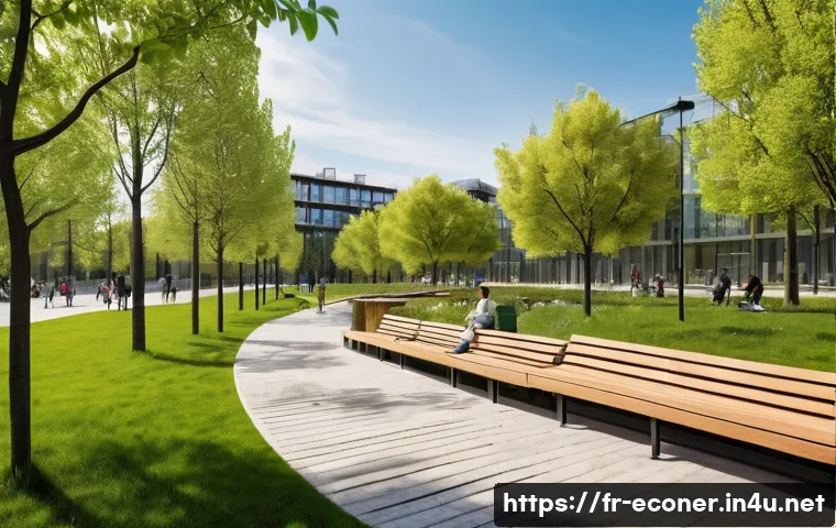 자연생태복원기사와 도시환경 설계 융합 사례 - A vibrant urban park in a European city blending ecological restoration and architectural design: lu...