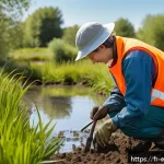 자연생태복원기사의 자격증 갱신 요건 - A professional ecological restoration expert in a French countryside setting, wearing practical work...